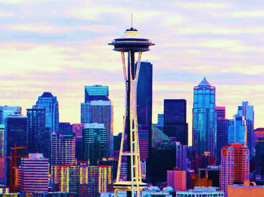 Metallic Seattle Space Needle and City Center
