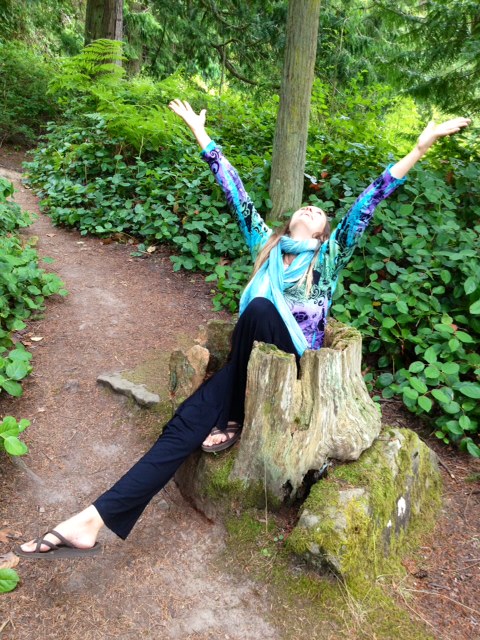 Shana sprouting out of a tree stump in bliss :)